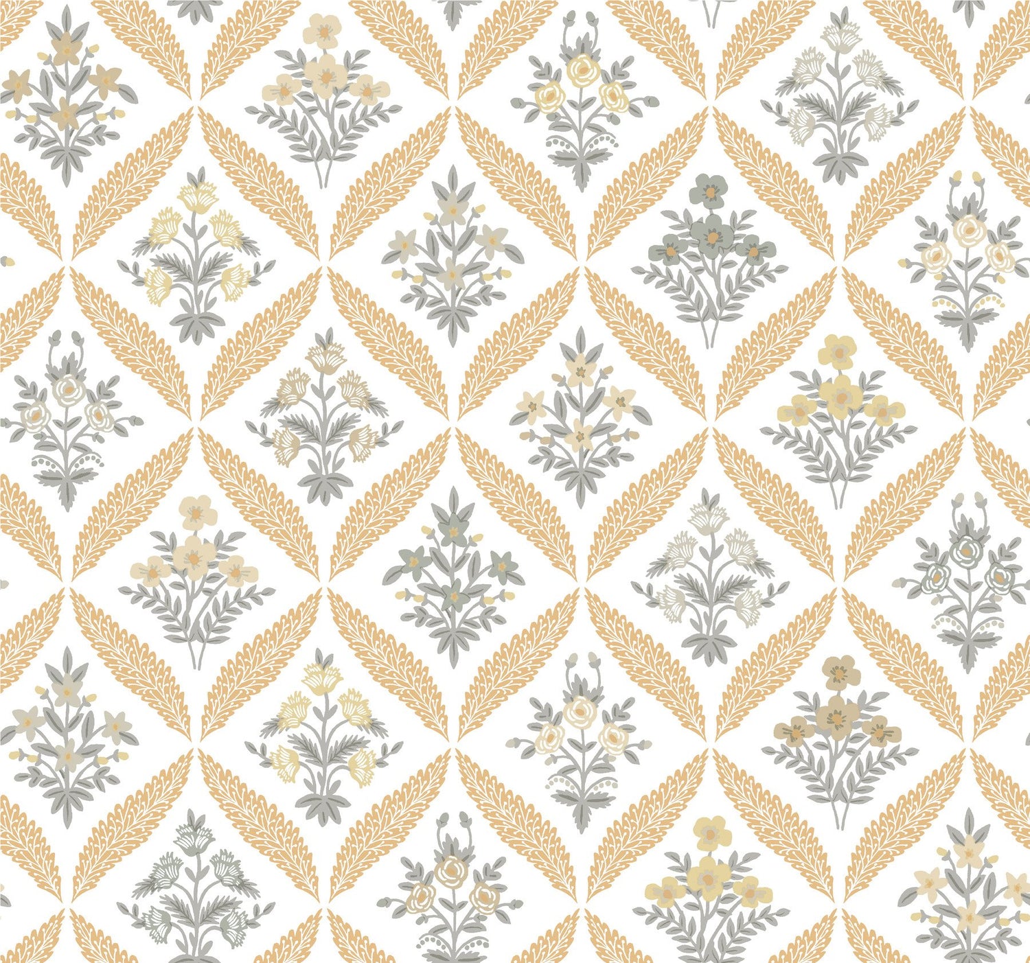 Estee Garden Gold Wallpaper with Metallic Floral Lattice - York RF7511