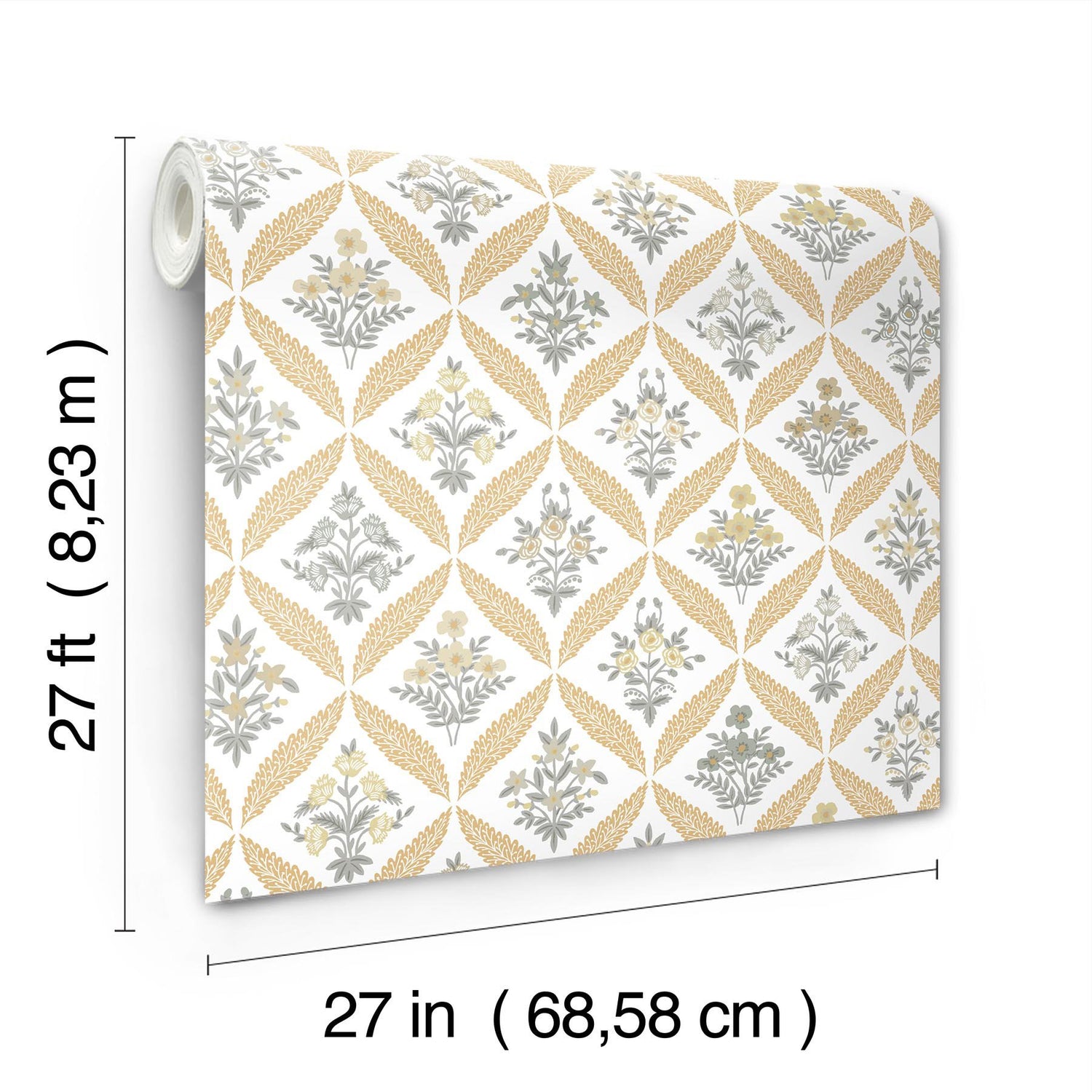 Estee Garden Gold Wallpaper with Metallic Floral Lattice - York RF7511