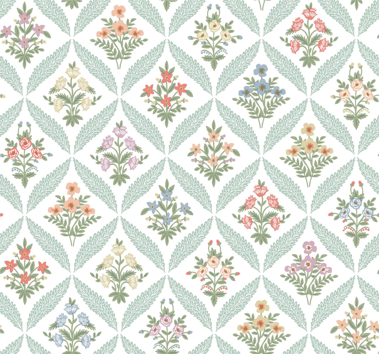 Estee Garden Pastel Wallpaper with Metallic Floral Farmhouse Pattern - York RF7512