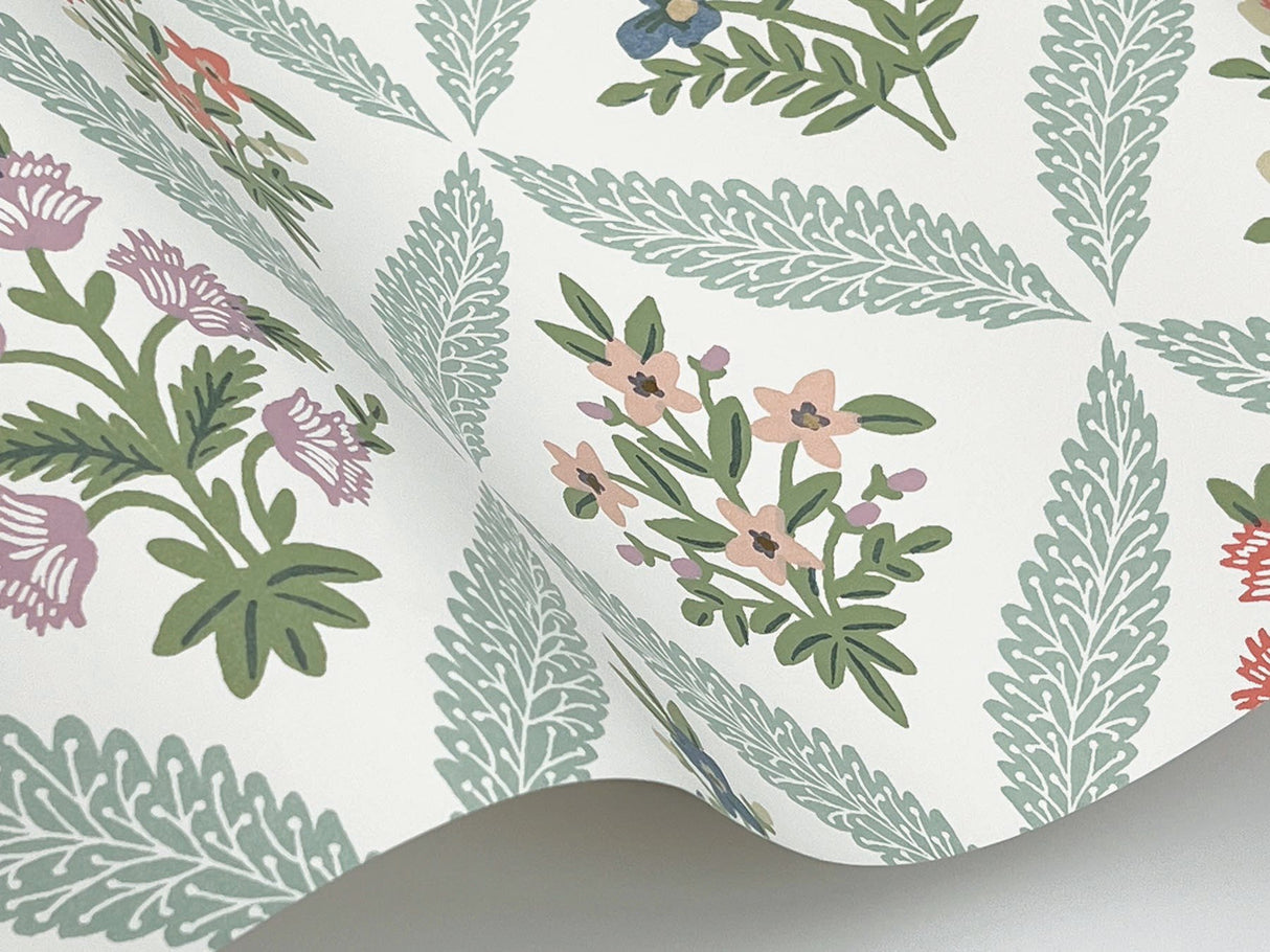 Estee Garden Pastel Wallpaper with Metallic Floral Farmhouse Pattern - York RF7512
