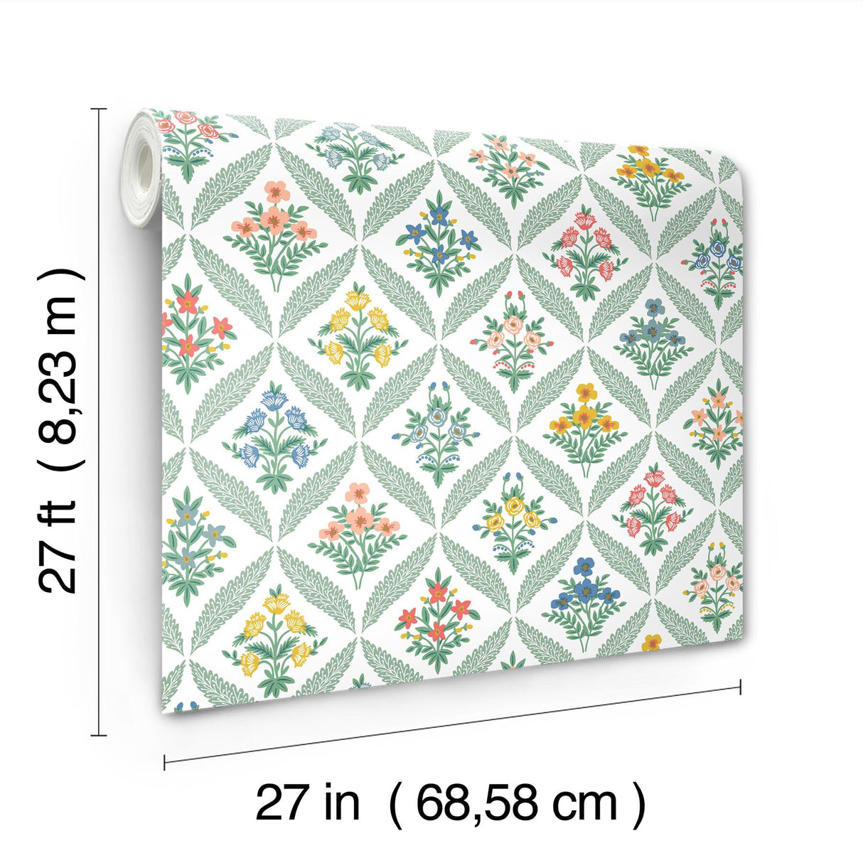 Estee Garden Sage Wallpaper with Metallic Floral Trellis - York RF7513