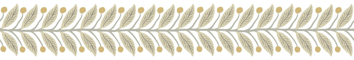 Linen Garden Linen Wallpaper Trim with Botanical Leaf and Berry Motif - York RF7532B