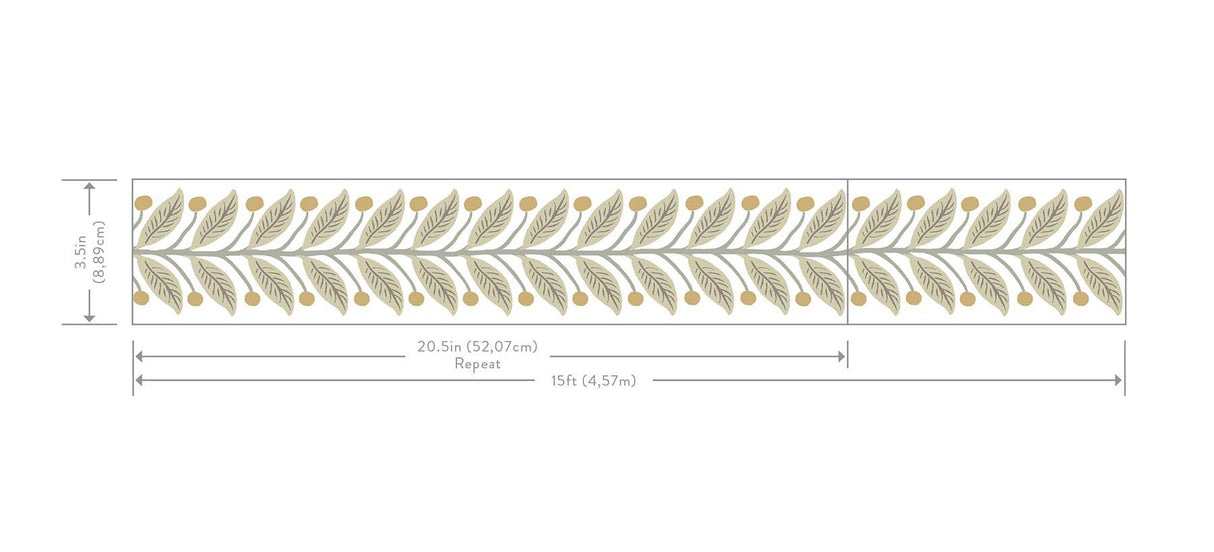 Linen Garden Linen Wallpaper Trim with Botanical Leaf and Berry Motif - York RF7532B
