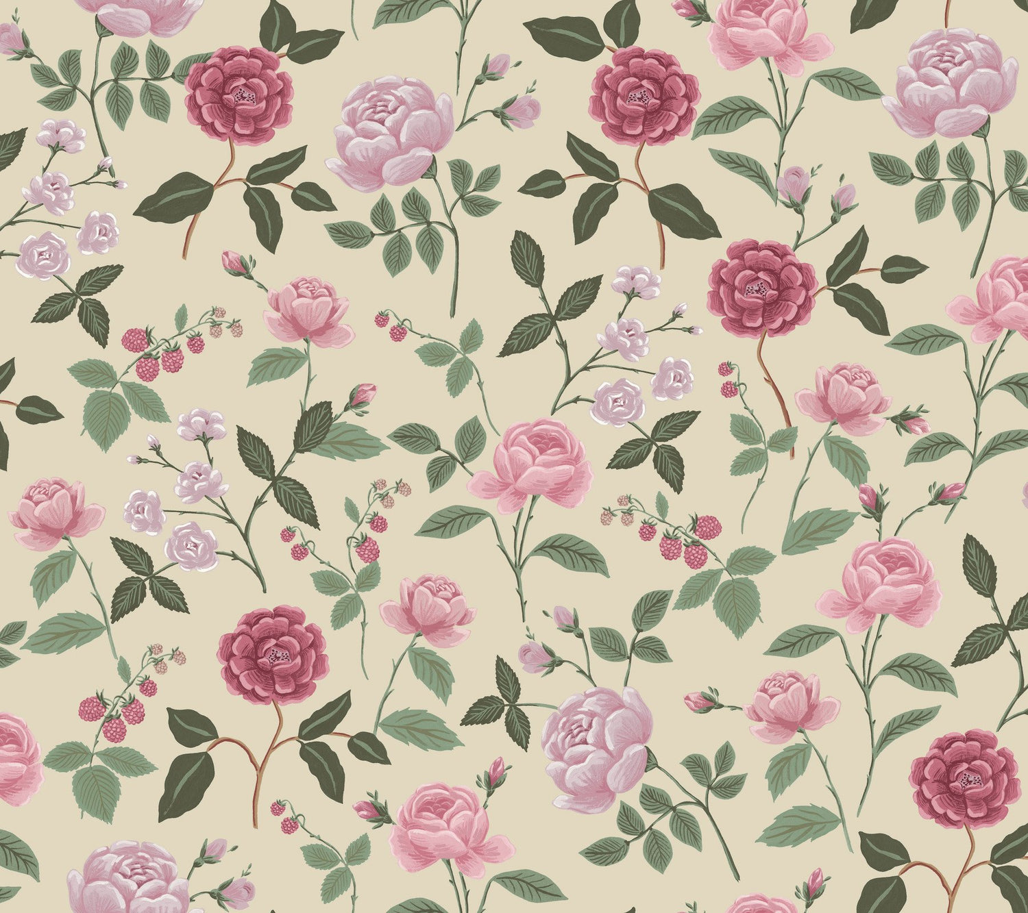 Roses Linen Wallpaper with Botanical Whimsical Floral Pattern - York RF7541