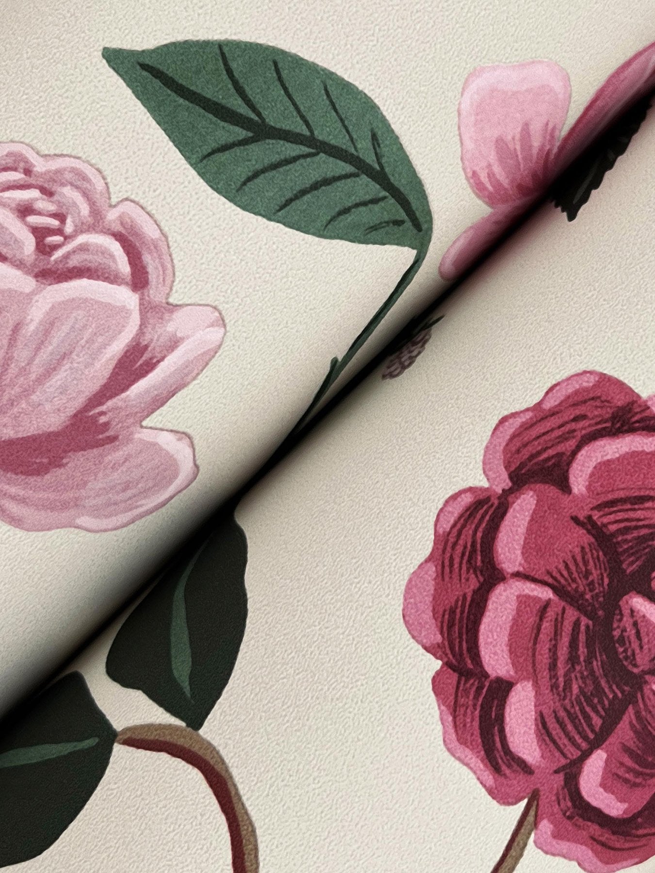 Roses Linen Wallpaper with Botanical Whimsical Floral Pattern - York RF7541