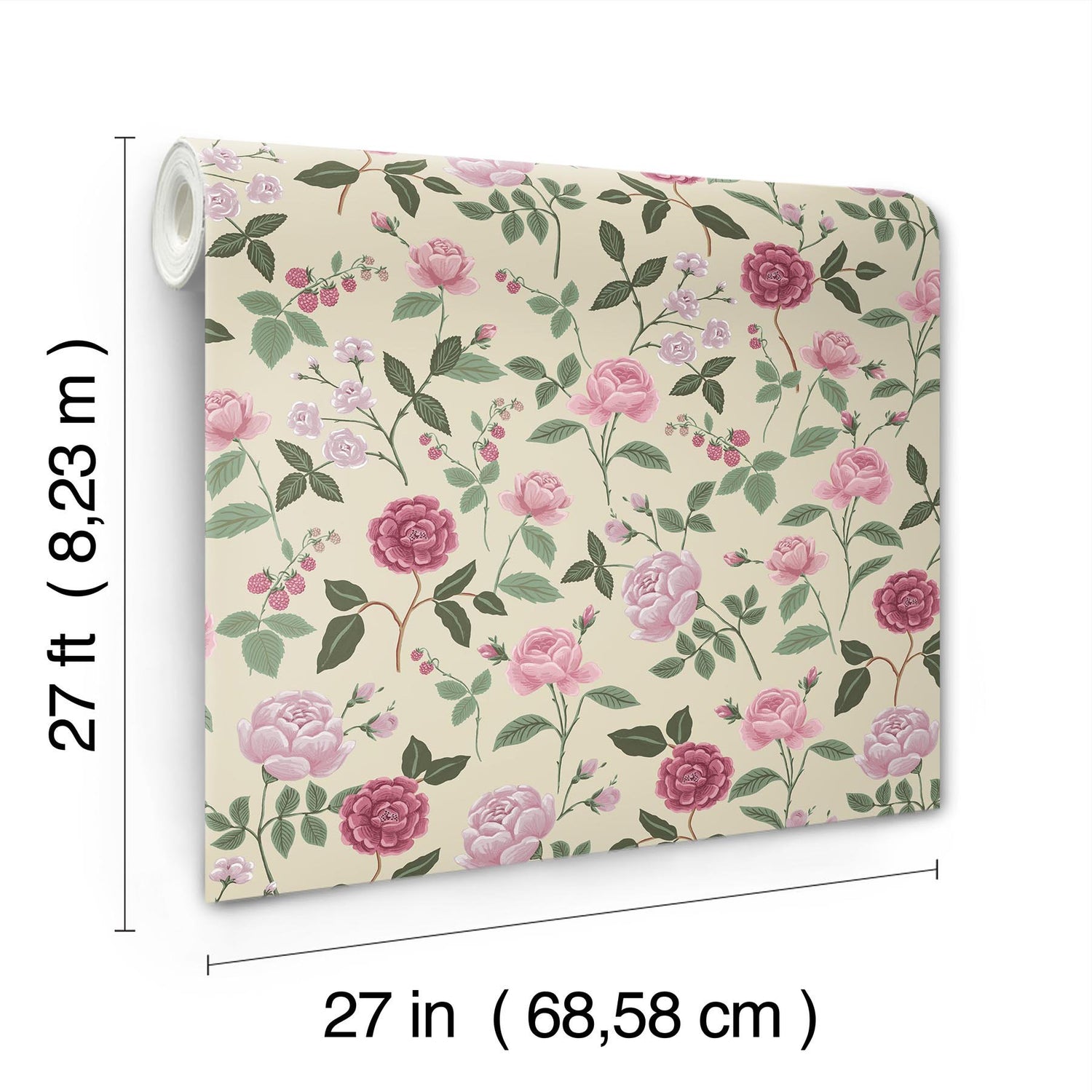 Roses Linen Wallpaper with Botanical Whimsical Floral Pattern - York RF7541
