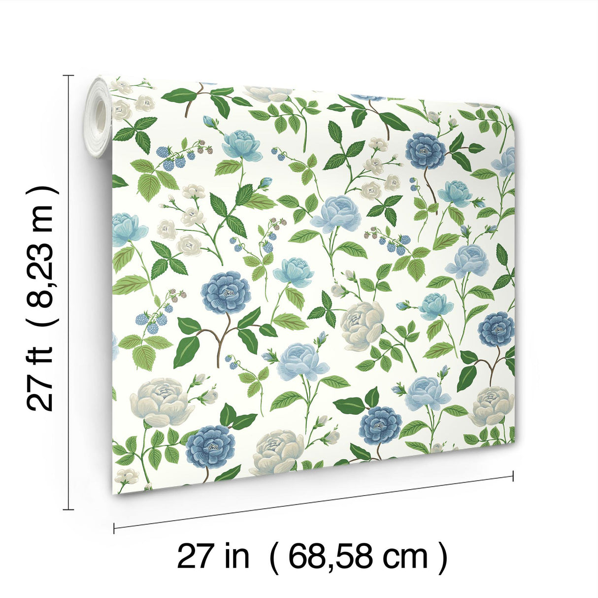 Roses Blue Wallpaper with Botanical Whimsical Floral Pattern - York RF7543