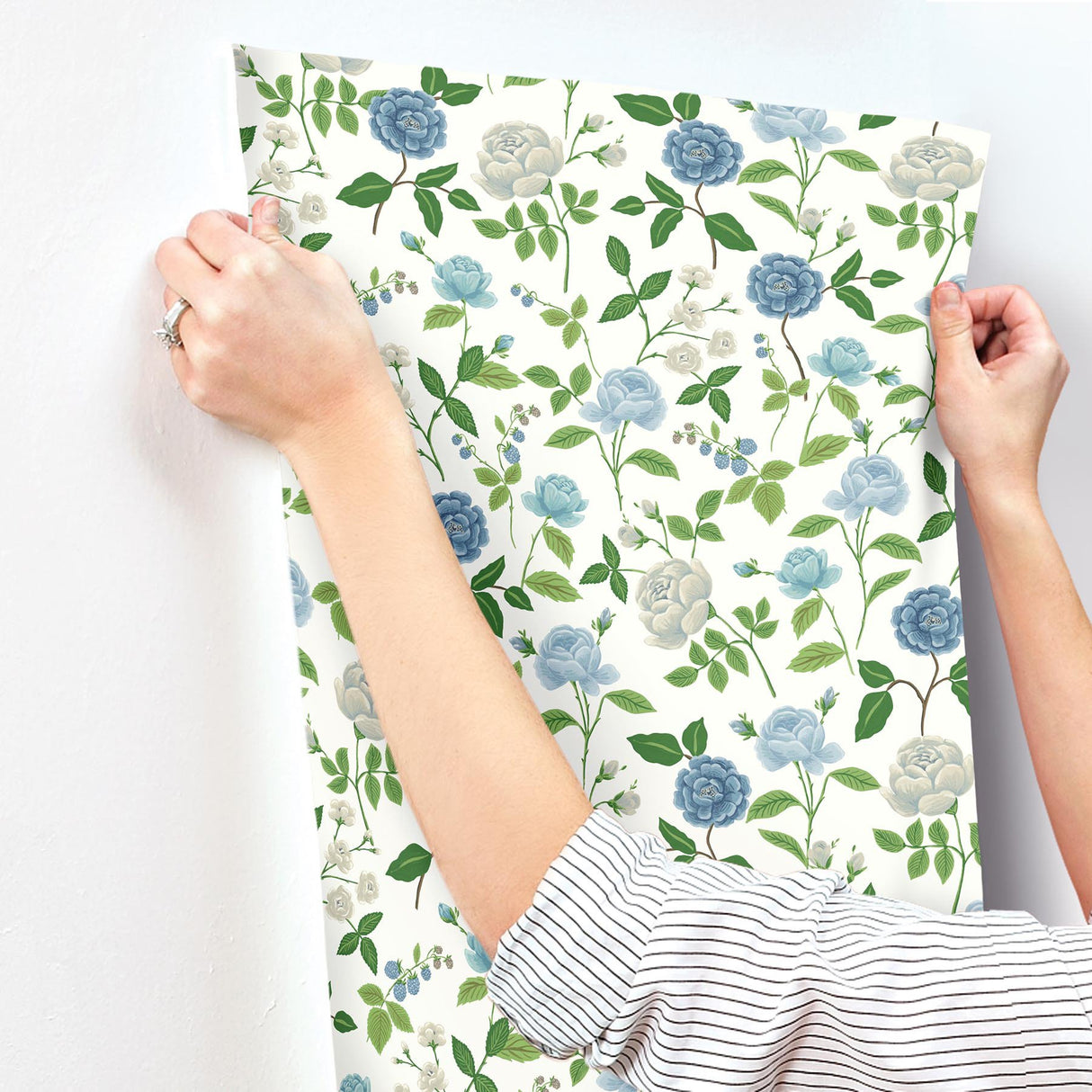 Roses Blue Wallpaper with Botanical Whimsical Floral Pattern - York RF7543
