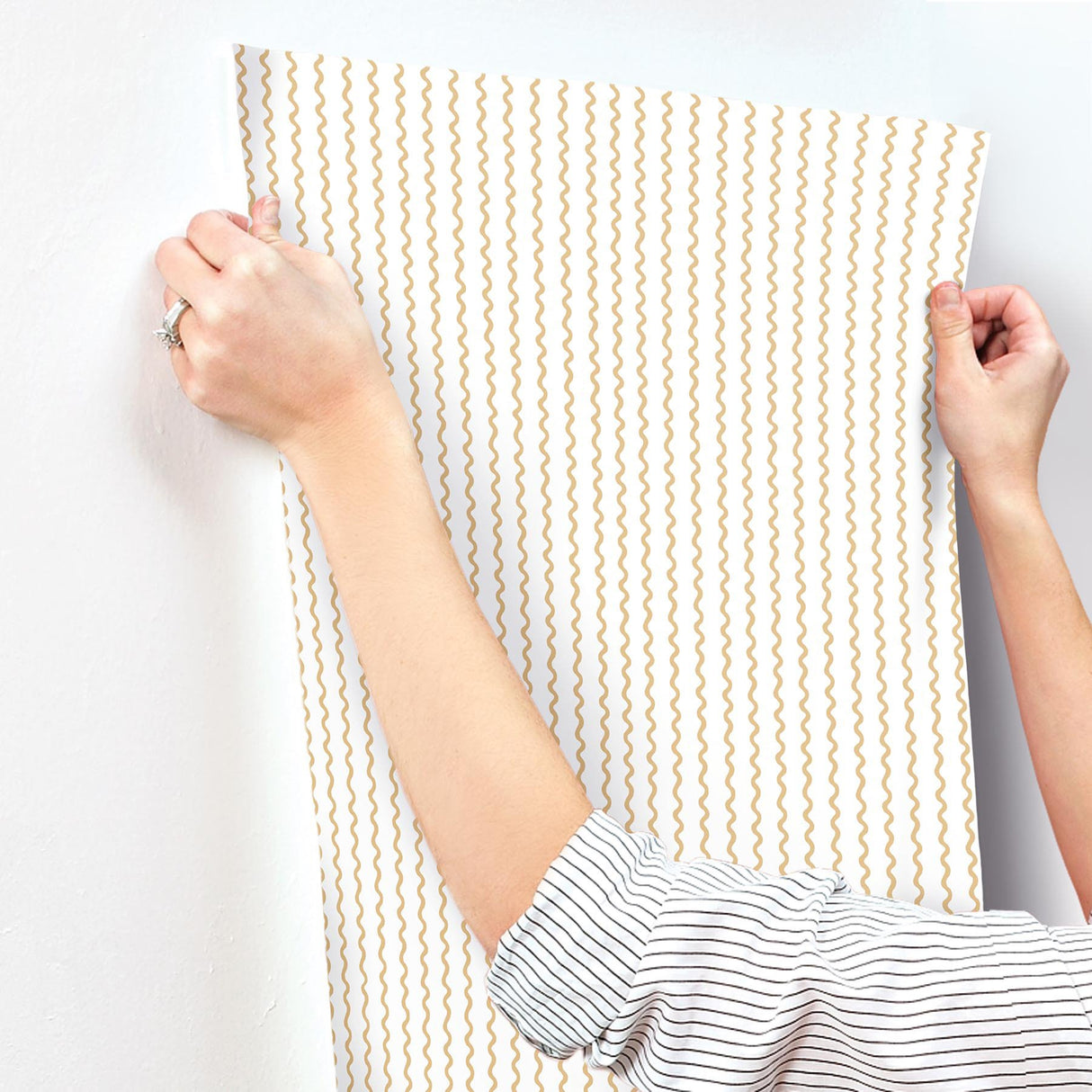 Rickrack Gold Metallic Stripes Wallpaper- Transitional Non Woven - York RF7551