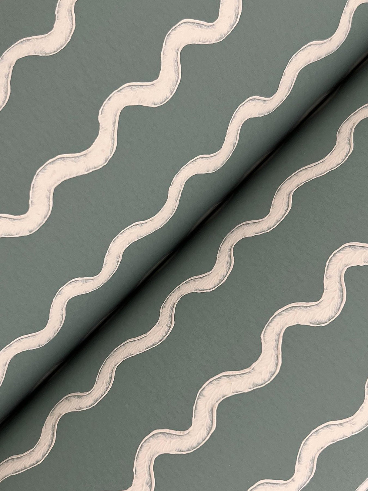 Rickrack Moss Wallpaper with Wavy Vertical Stripe Pattern - York RF7553