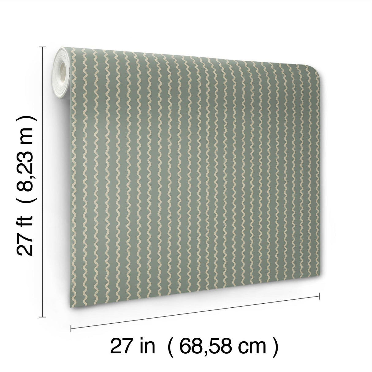Rickrack Moss Wallpaper with Wavy Vertical Stripe Pattern - York RF7553