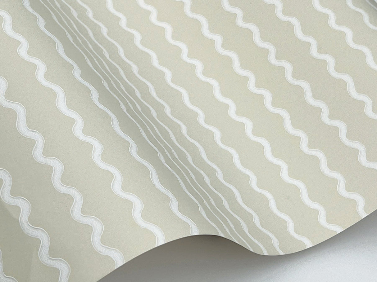 Rickrack Linen Wallpaper with Zigzag Stripe in Beige - York RF7554