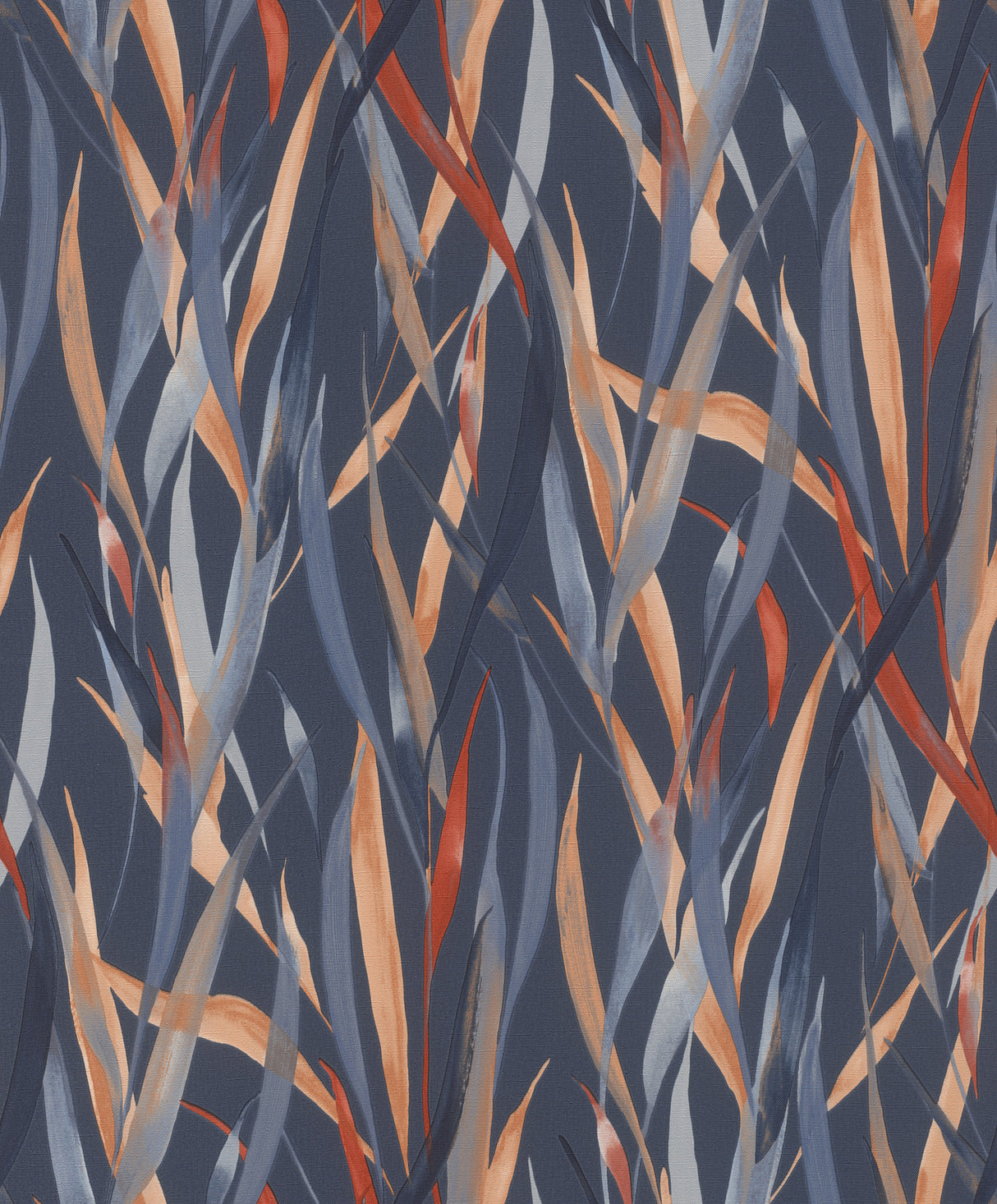 Rasch Sway Blue Botanical Wallpaper roll and room setting – Brewster RH330236