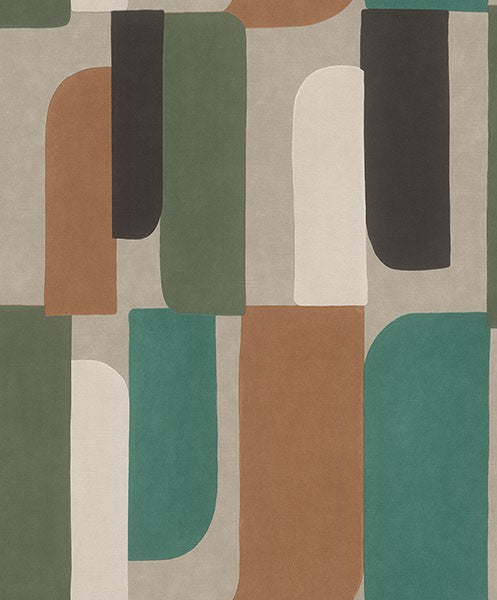 Derain Green Geometric Wallpaper by Rasch roll and room view