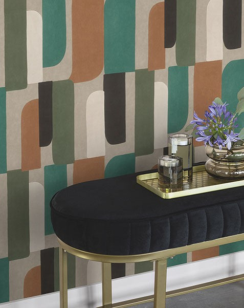 Derain Green by Rasch Geometric Wallpaper – Brewster RH330526