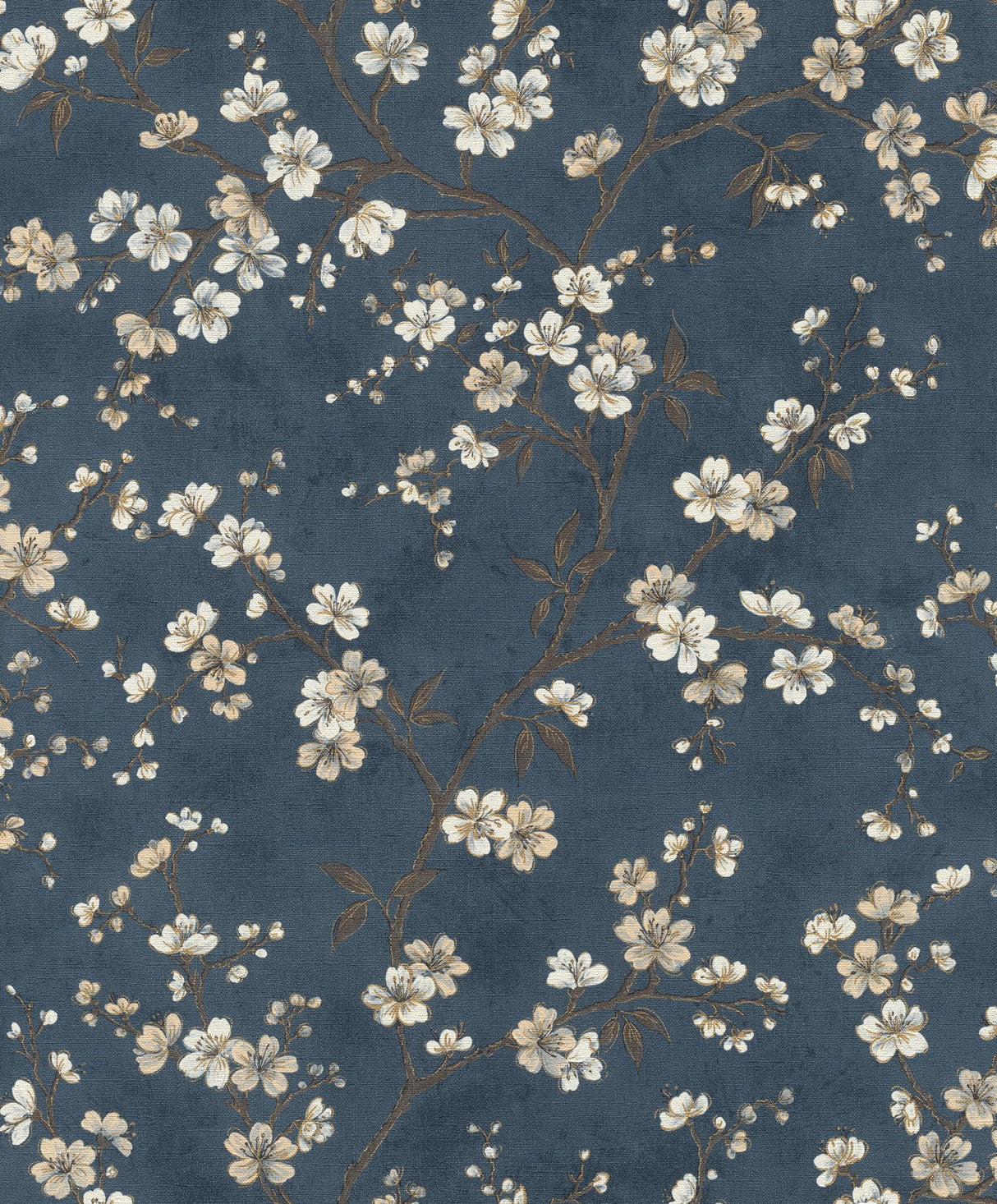 Tsubomi Blue Cherry Blossom Wallpaper with Botanical Floral Pattern - Rasch RH456738