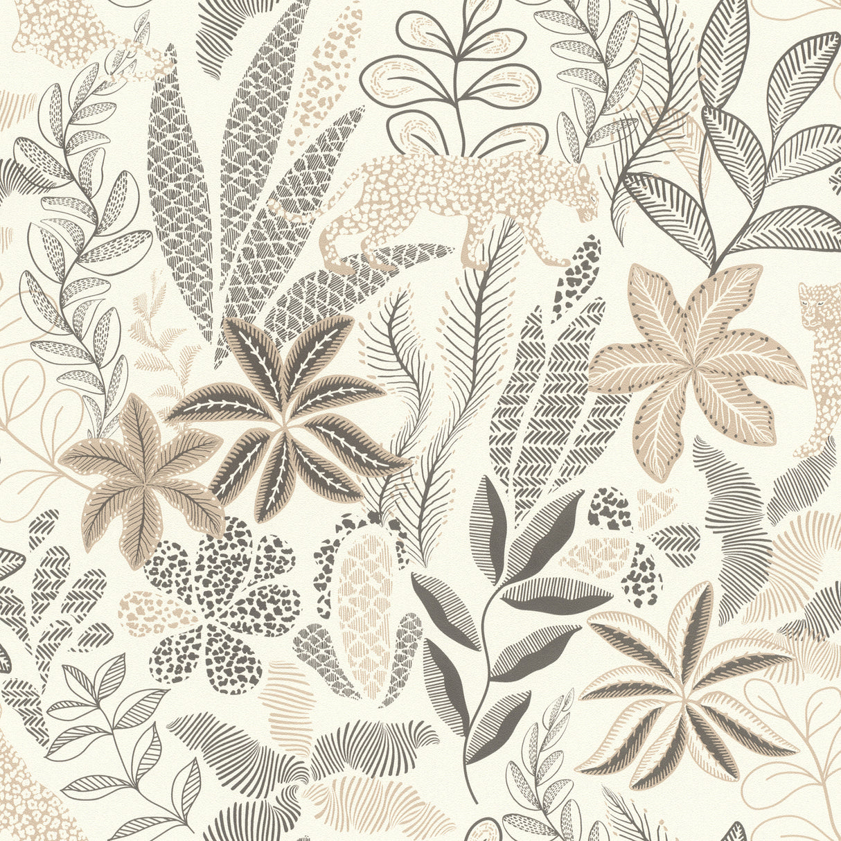 Rasch Alani Neutral Tropical Wallpaper RH792911 – neutral jaguar and foliage vinyl pattern