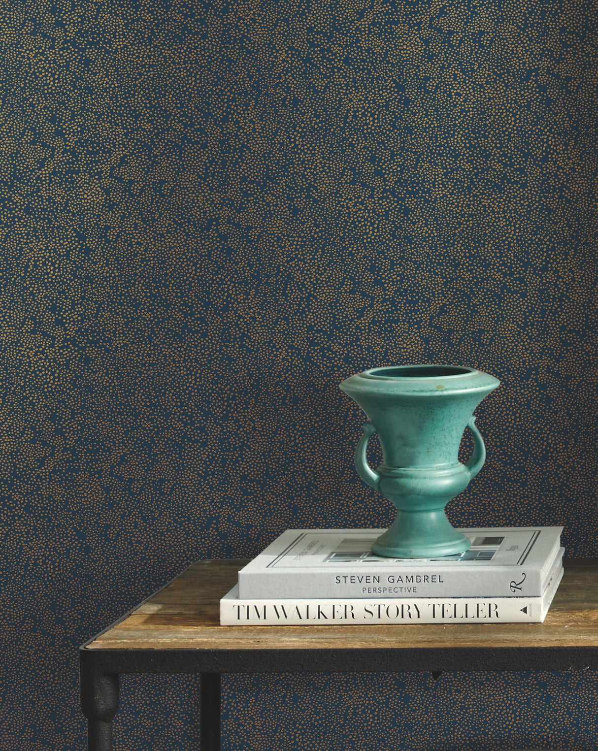Champagne Dots Gold & Navy Wallpaper with Small Prints Pattern - York RI5113