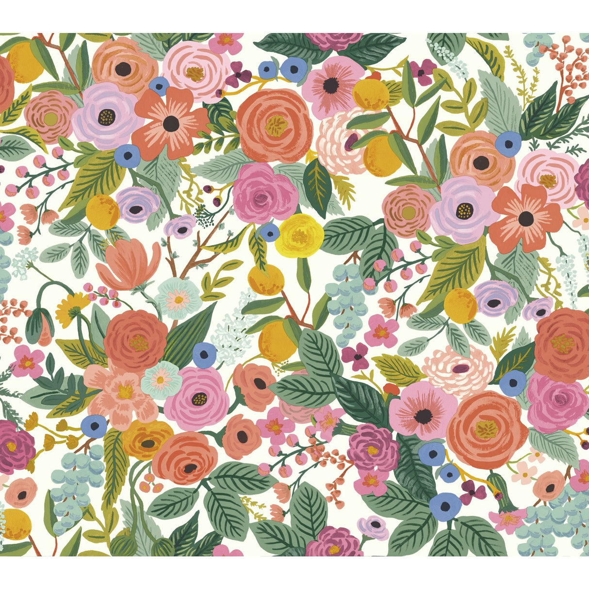 Garden Party Coral & Orange Wallpaper with Bohemian Floral Pattern, Heavy Weight Paper - York RI5119
