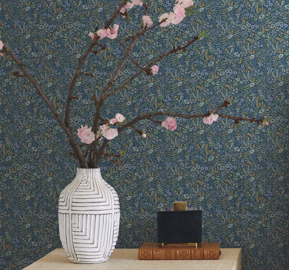 Tapestry Indigo Botanical Non Woven Wallpaper - York RI5126