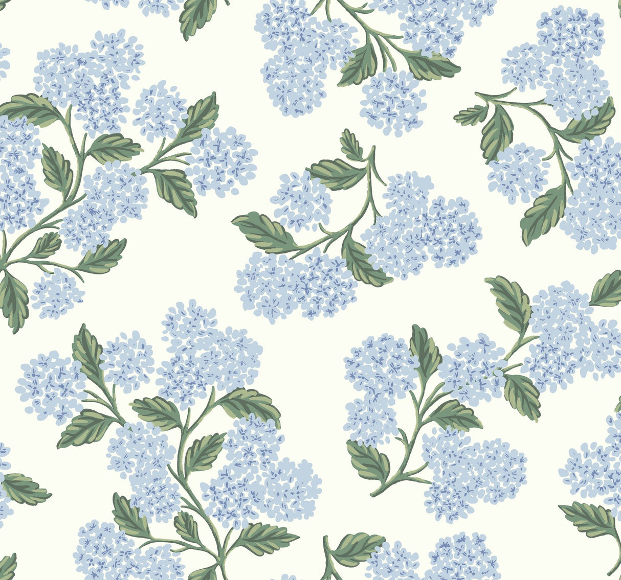 Hydrangea Blue & White Wallpaper with Botanical Hydrangea Floral Pattern, Non Woven, Drop Match - York RI5143