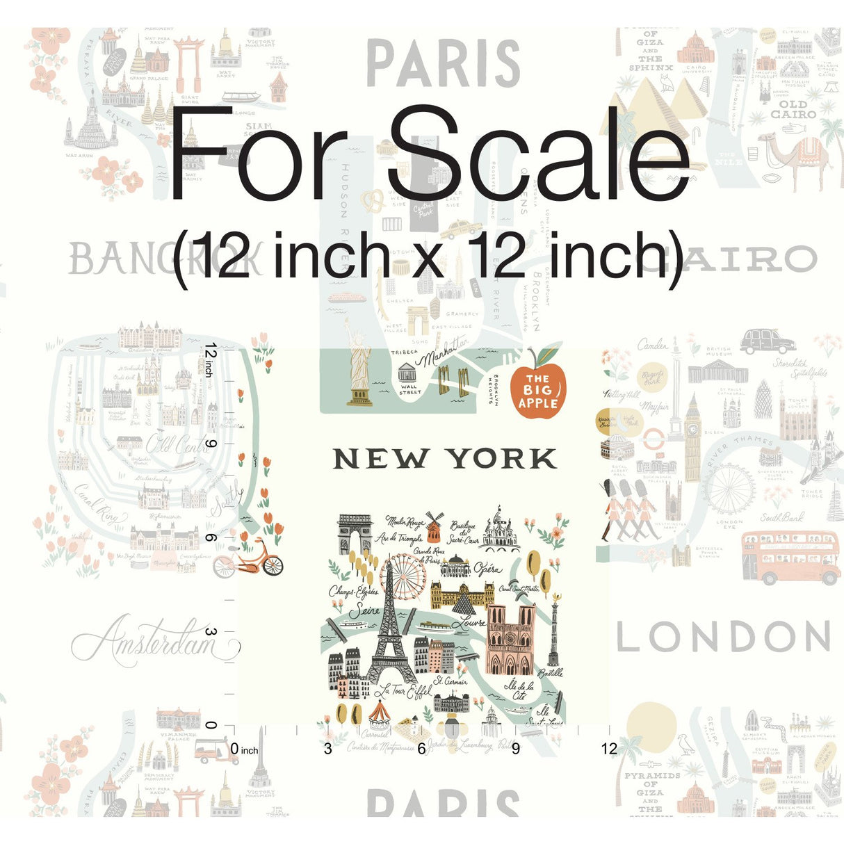 City Maps Mint Metallic Wallpaper with Illustrated World City Motif - York RI5160