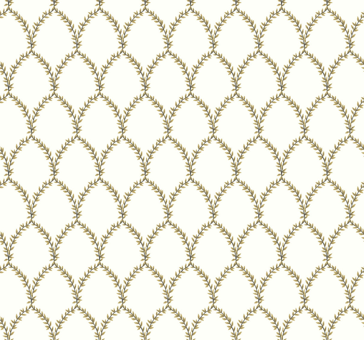 Laurel Gold & White Wallpaper with Botanical Laurel Lattice - York RI5176