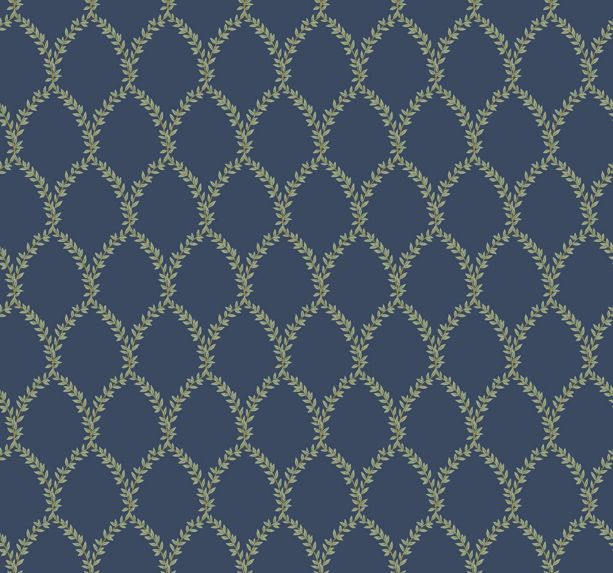 Laurel Navy Wallpaper with Botanical Leaf Arch Pattern - York RI5179