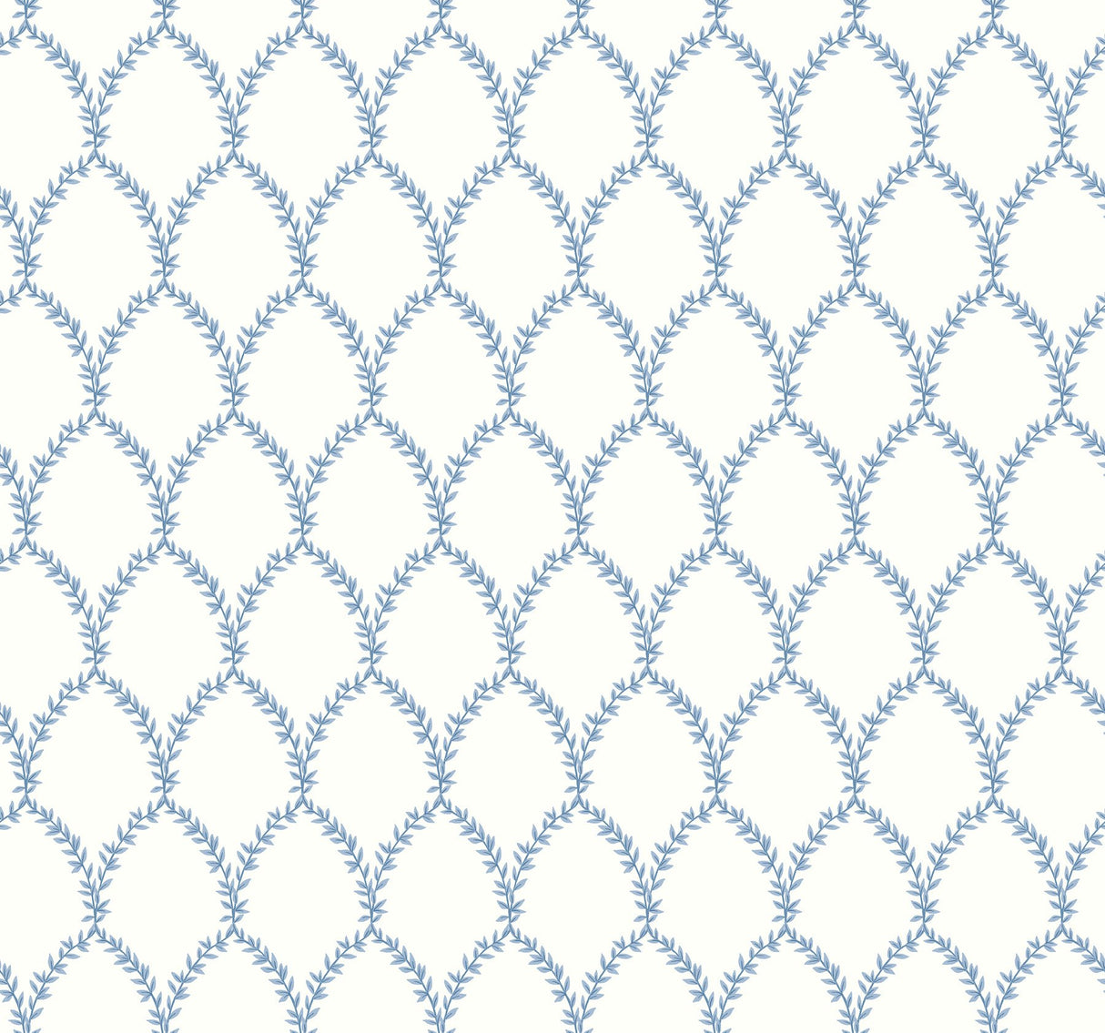 Laurel Blue & White Wallpaper with Botanical Laurel Trellis Pattern, Unpasted Non Woven, 27 in x 27 ft - York RI5180