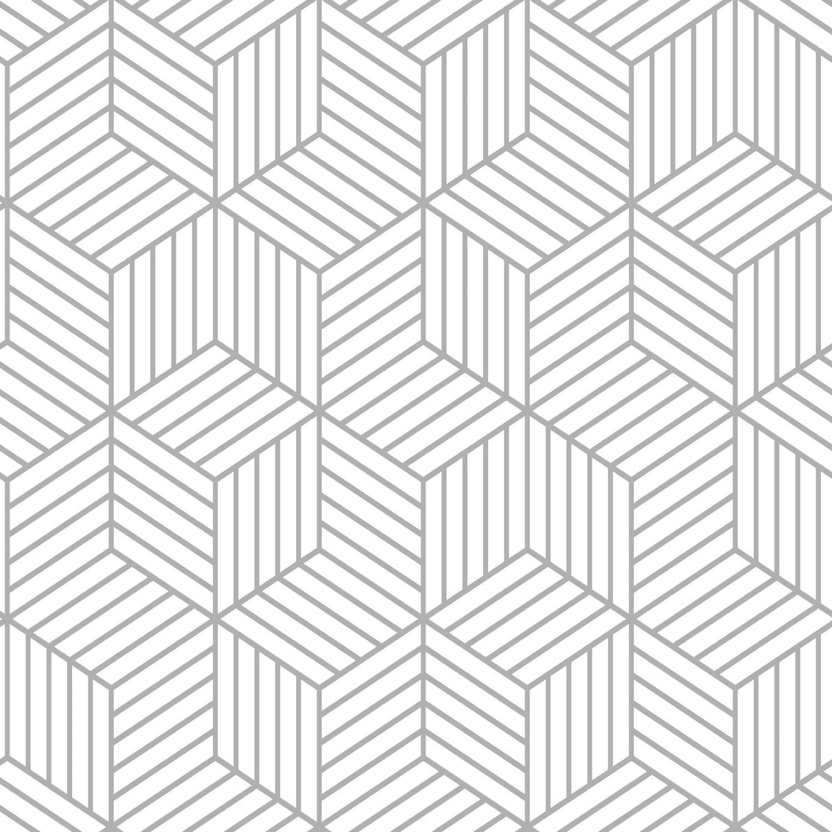 Stripped Hexagon Grey Peel & Stick Wallpaper with Metallic Accents, Modern Global Stripe Geometric - York RMK10705WP