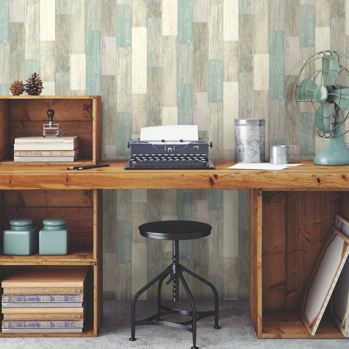 Coastal Weathered Plank Blue Peel & Stick Wallpaper with Coastal Wood Look - York RMK10840WP
