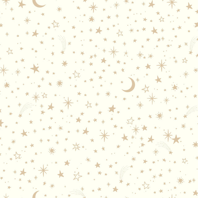 Twinkle Little Star Gold Peel & Stick Wallpaper with Metallic Kids Stars & Outer Space Pattern - York RMK10850WP