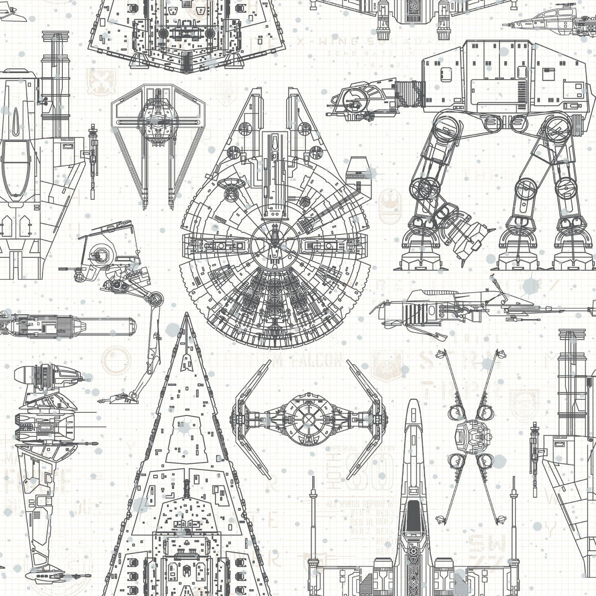 Star Wars Blueprint Blue Peel & Stick Wallpaper with Toile Blueprint Motif - York RMK11036WP