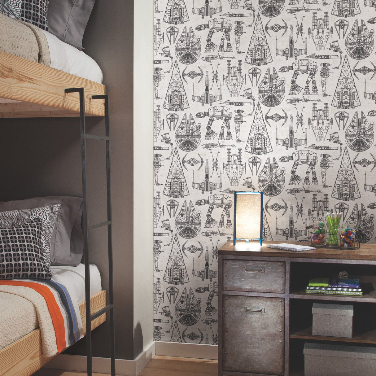 Star Wars Blueprint Blue Peel & Stick Wallpaper with Toile Blueprint Motif - York RMK11036WP