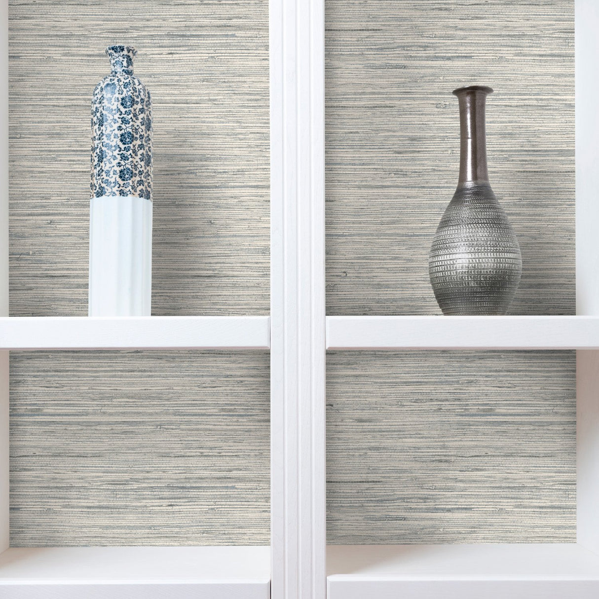 Faux Grasscloth Light Grey Peel & Stick Wallpaper with Traditional Nature Pattern - York RMK11078WP