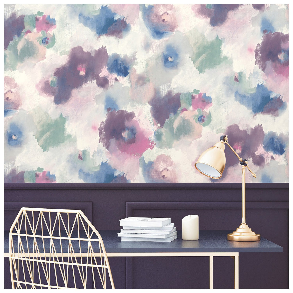 Impressionist Floral Pink Peel & Stick Wallpaper with Watercolor Floral Pattern - York RMK11079WP