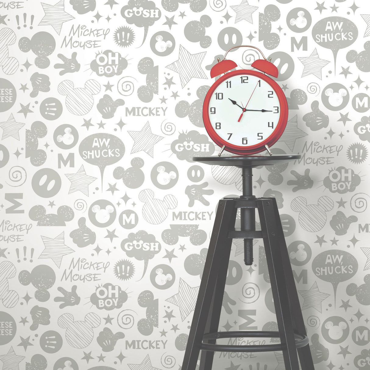 Mickey Mouse Icons Silver Peel & Stick Wallpaper with Metallic Accents - York RMK11152WP