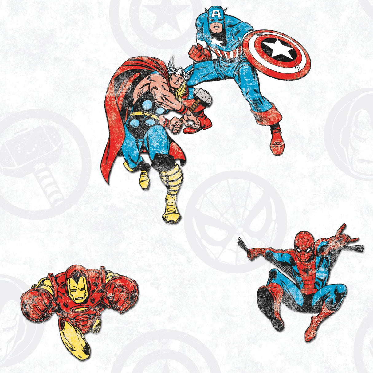 Avengers Classic Red Peel & Stick Wallpaper with Vintage Superhero Motif - York RMK11167RL