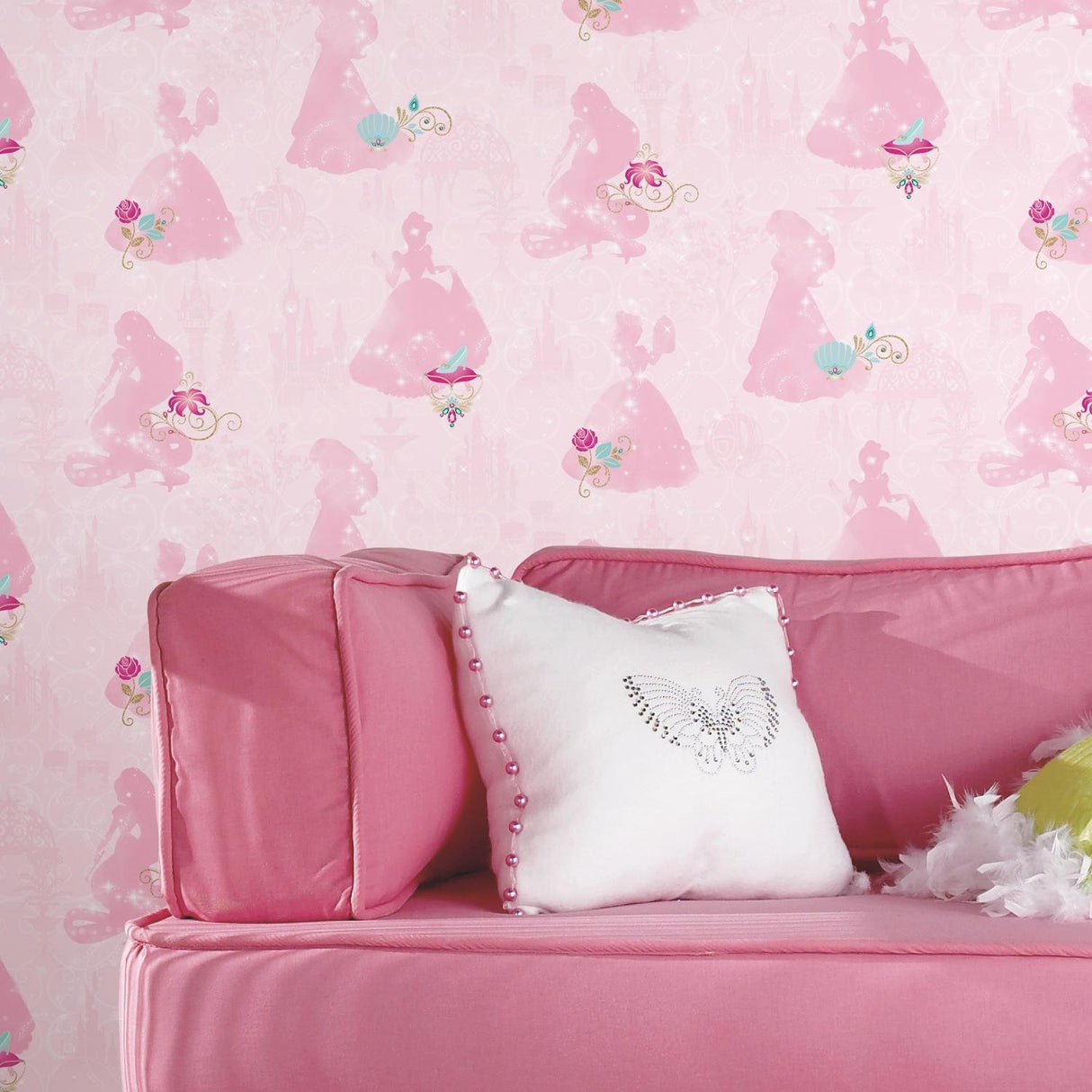 Disney Princess Pink Peel & Stick Wallpaper with Whimsical Novelty Princess Silhouettes - York RMK11170RL