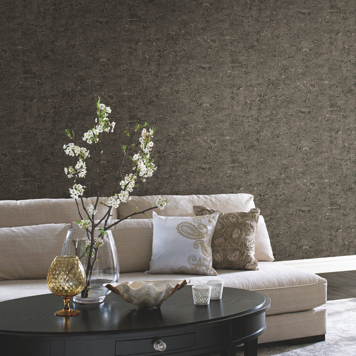 Faux Cork Charcoal Grey Peel & Stick Wallpaper