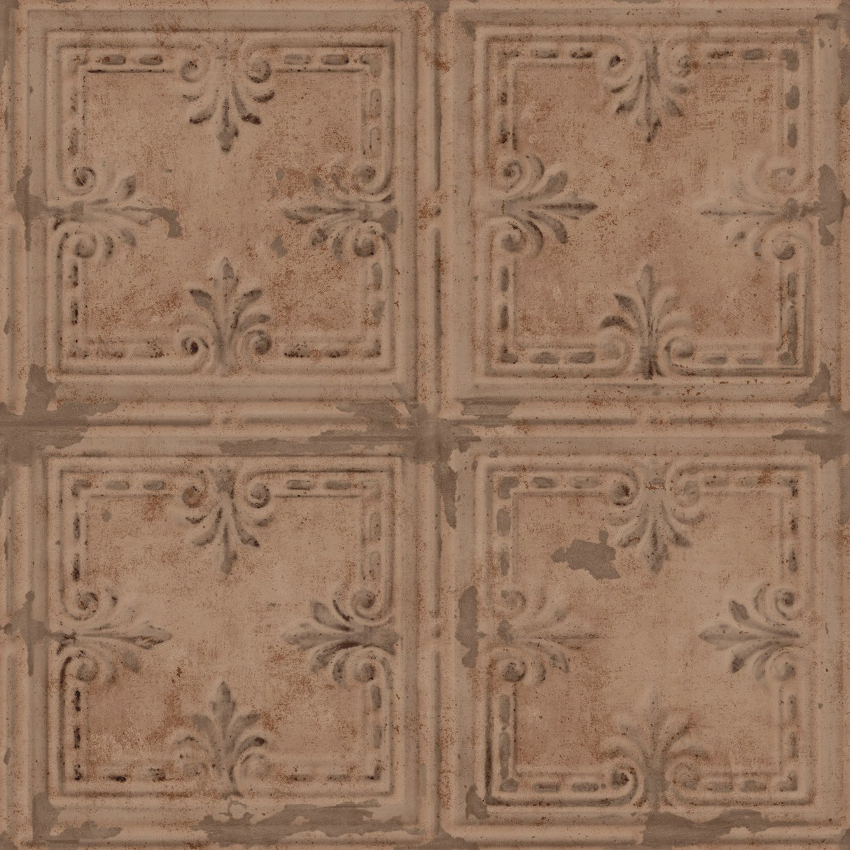Copper Tin Tile Copper Peel & Stick Wallpaper with Metallic Industrial Tile Pattern - York RMK11231WP