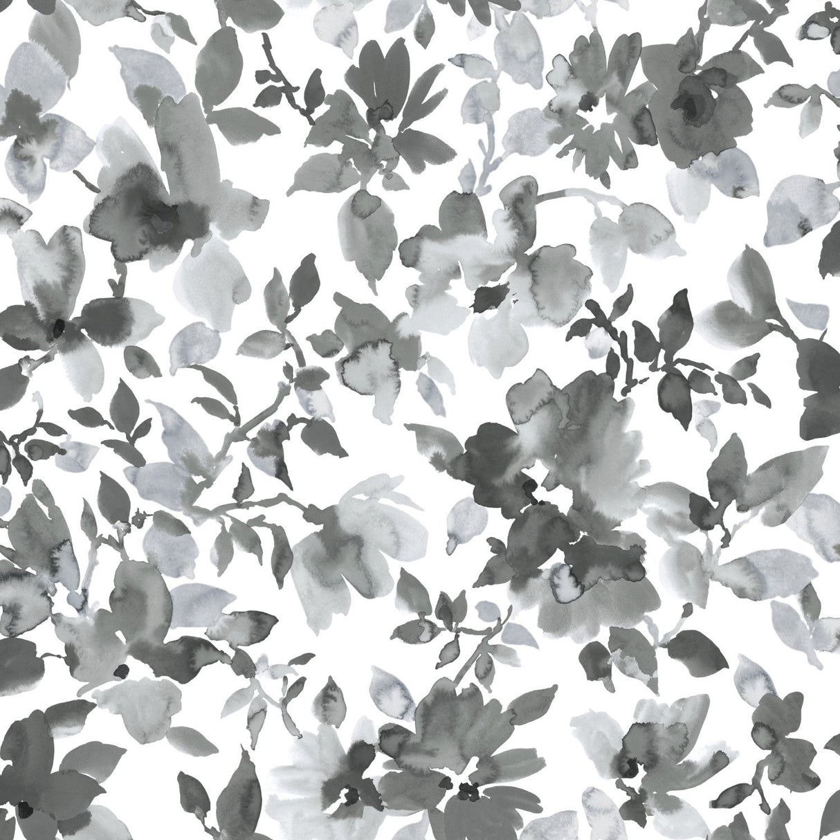 Watercolor Floral Black Peel & Stick Wallpaper with Botanical Floral Pattern - York RMK11236WP
