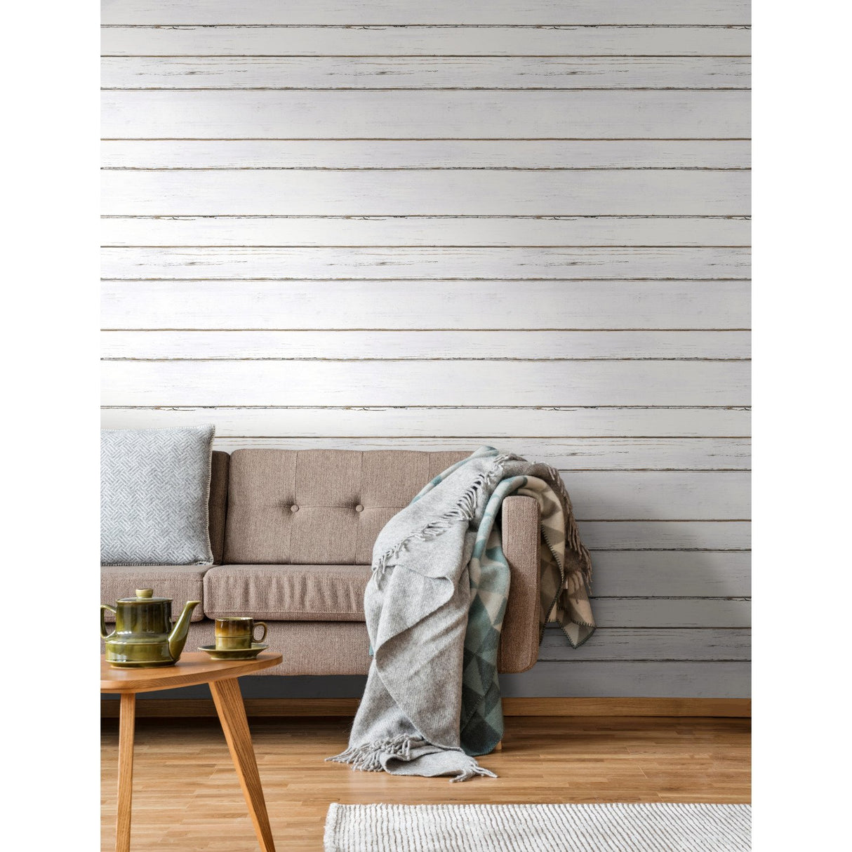 Shiplap White Peel & Stick Wallpaper with Farmhouse Wood Motif - York RMK11240WP