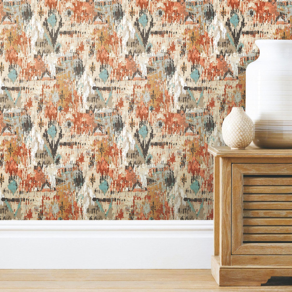 Aztec Orange Peel & Stick Wallpaper with Geometric Abstract Pattern - RoomMates RMK11247RL