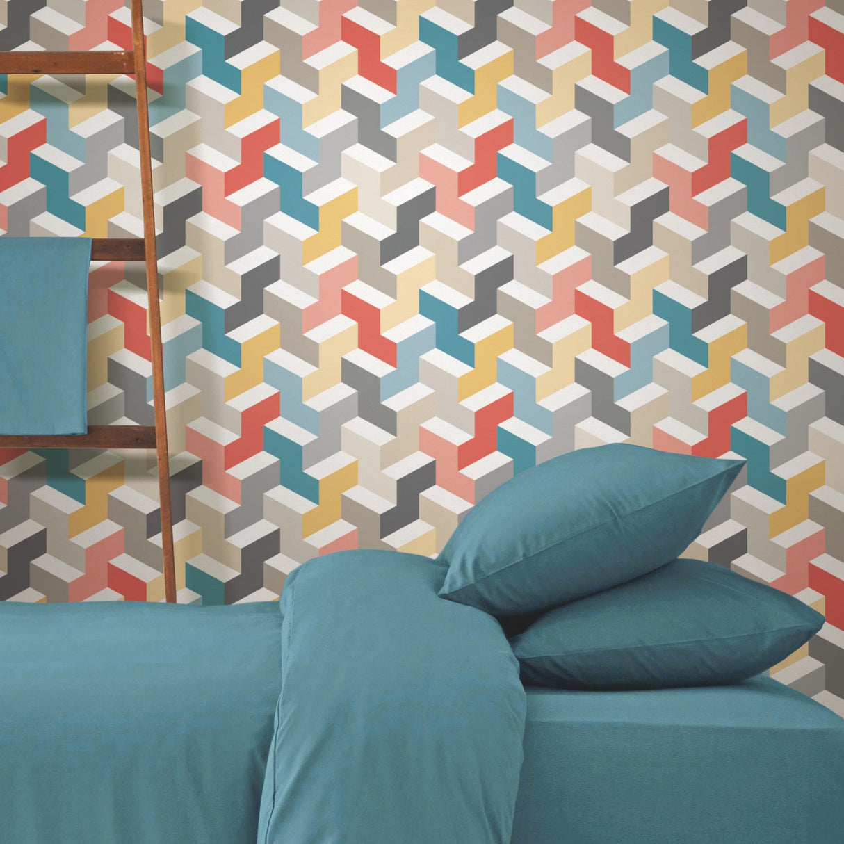 3D Steps Multicolor Peel & Stick Wallpaper with Modern Geometric Pattern - York RMK11250RL