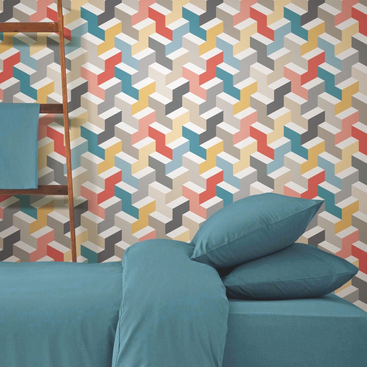 3D Steps Multicolor Peel & Stick Wallpaper with Modern Geometric Pattern - York RMK11250RL SAMPLE