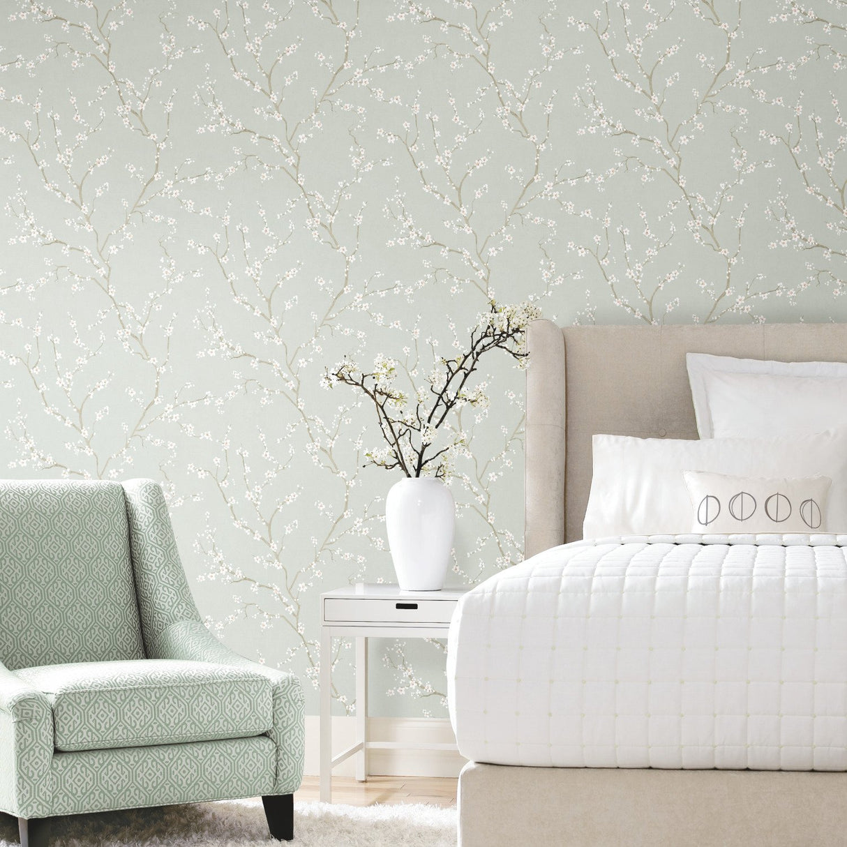 Cherry Blossom Blue Peel & Stick Wallpaper with Botanical Floral Pattern - York RMK11272WP