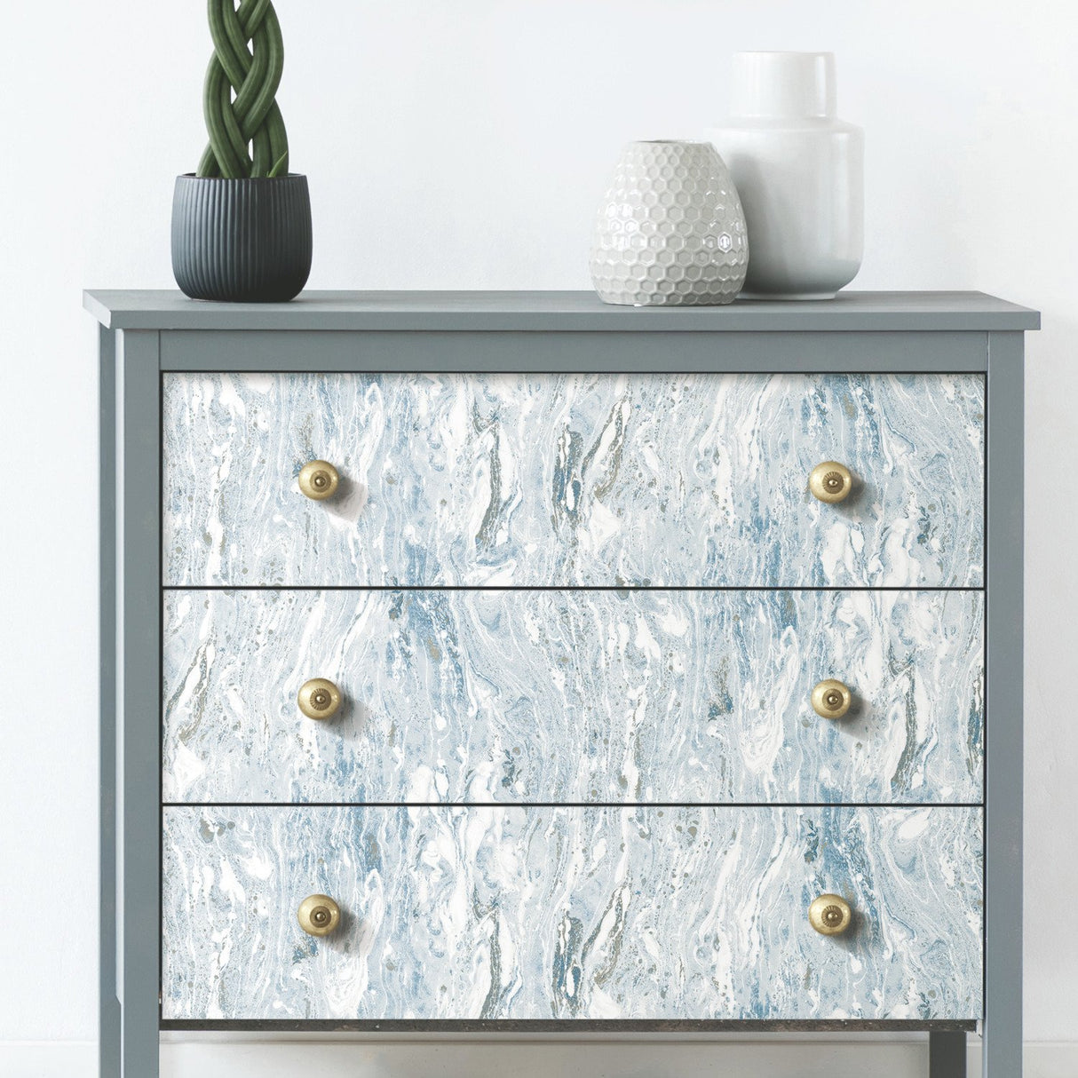 Marble Seas Blue Peel & Stick Wallpaper with Metallic Accents, Abstract Texture Pattern, Modern - York RMK11279WP