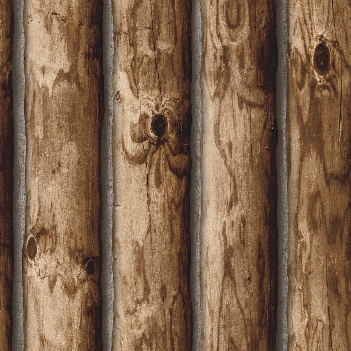 Cabin Logs Brown Peel & Stick Wallpaper with Rustic Wood Log Pattern - York RMK11308WP
