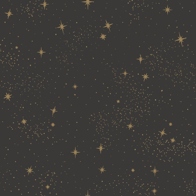 Upon A Star Black Peel & Stick Wallpaper with Metallic Starry Night Pattern, Whimsical Outer Space Style - York RMK11318WP